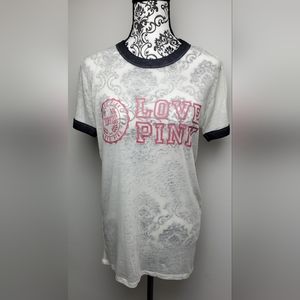 Victoria's Secret Pink Short Sleeve Ringer Tee Shirt Top Cream/Gray/Pink XS
